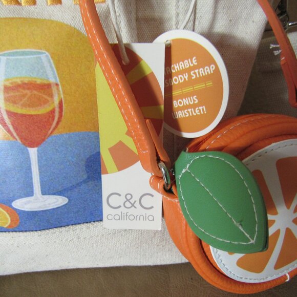 NWT C&C California Aperol "Spritz" Tote Bag With Orange Slice Wristlet - Picture 4 of 8